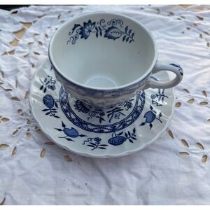 Wood and Sons Old Vienna Blue White Ironstone Tea Cup Saucer Set England Vintage